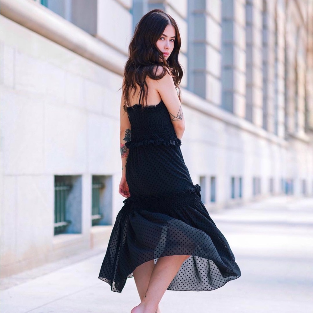 H&M Tiered Semi-Sheer Black Polka Dot Midi Dress